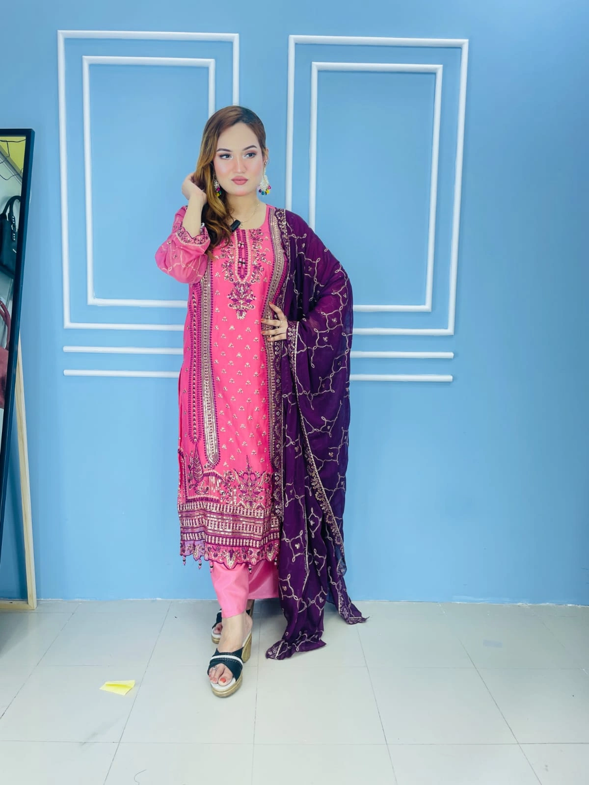 Elegant Pink & Plum Embroidered Salwar Kameez Set