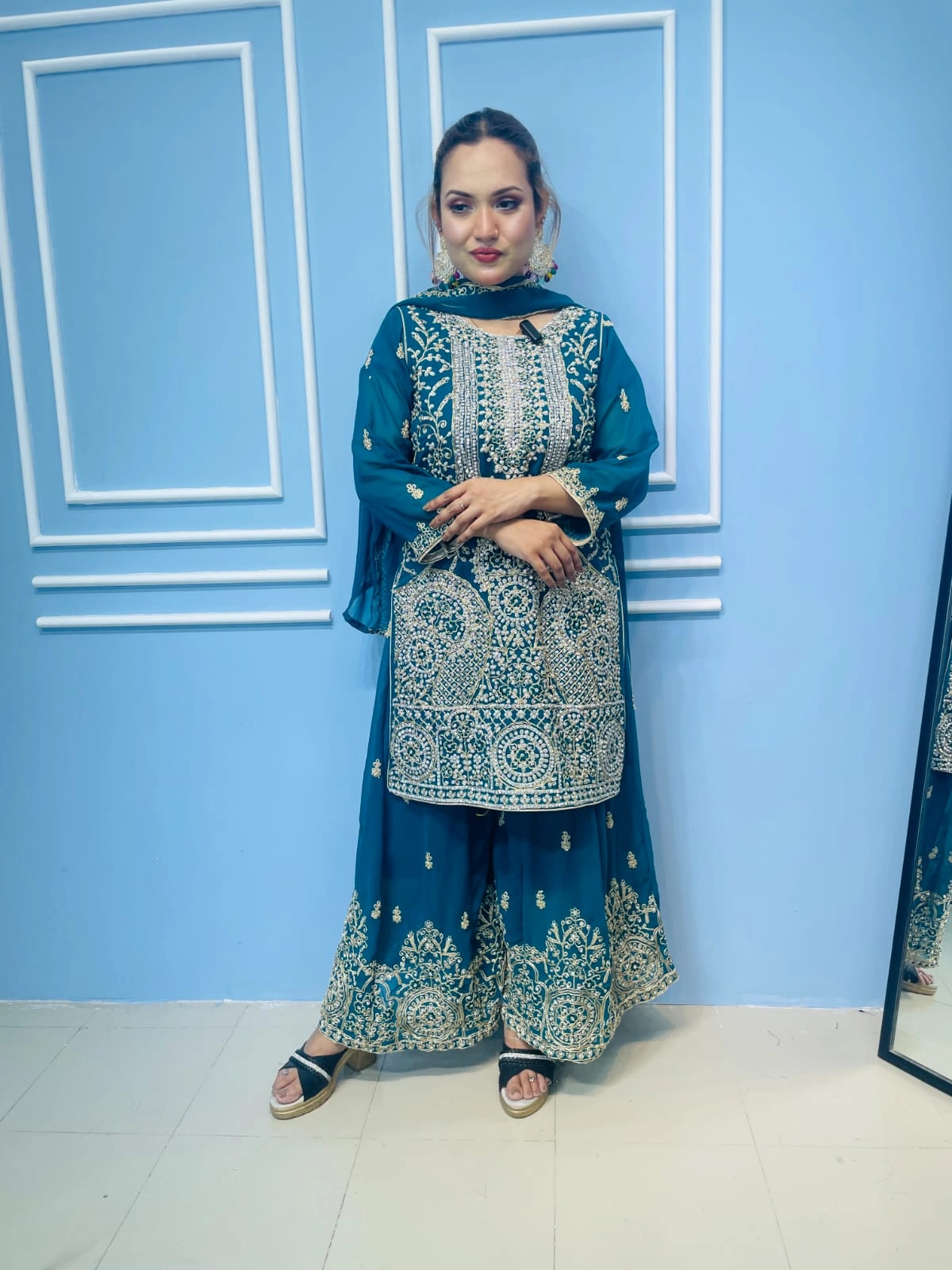 Royal Teal Blue Sharara Suit with Heavy Embroidery