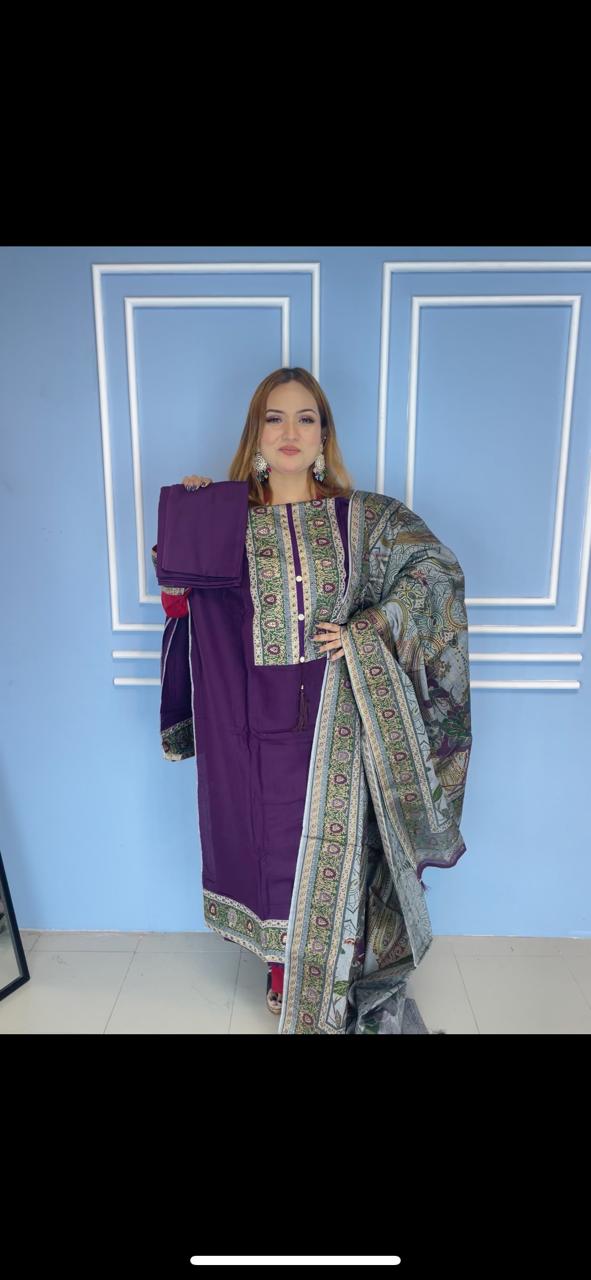 Deep Purple Stone Print  Salwar Kameez Set