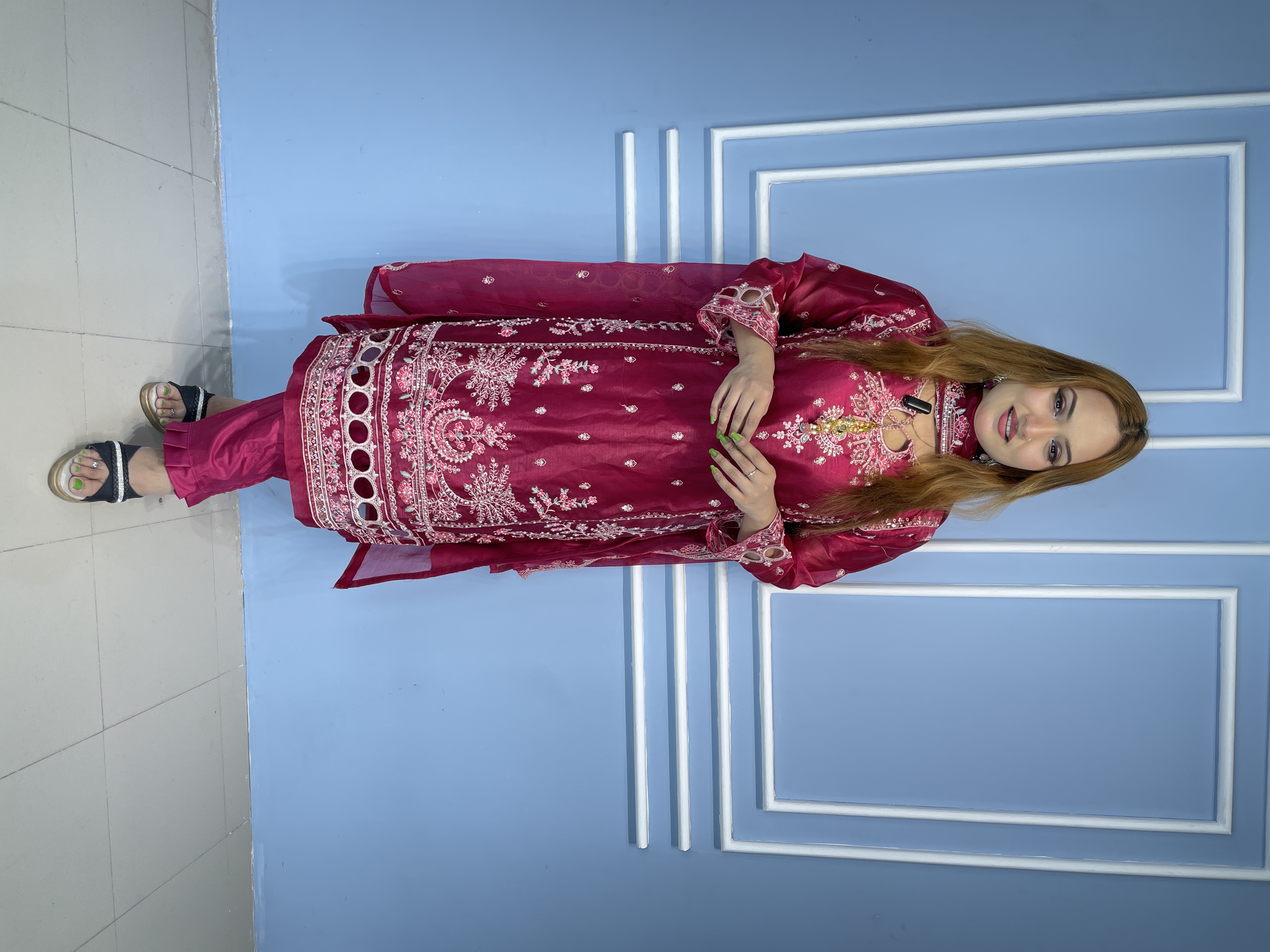 Deep Maroon  with Heavy Embroidery Sadabahar