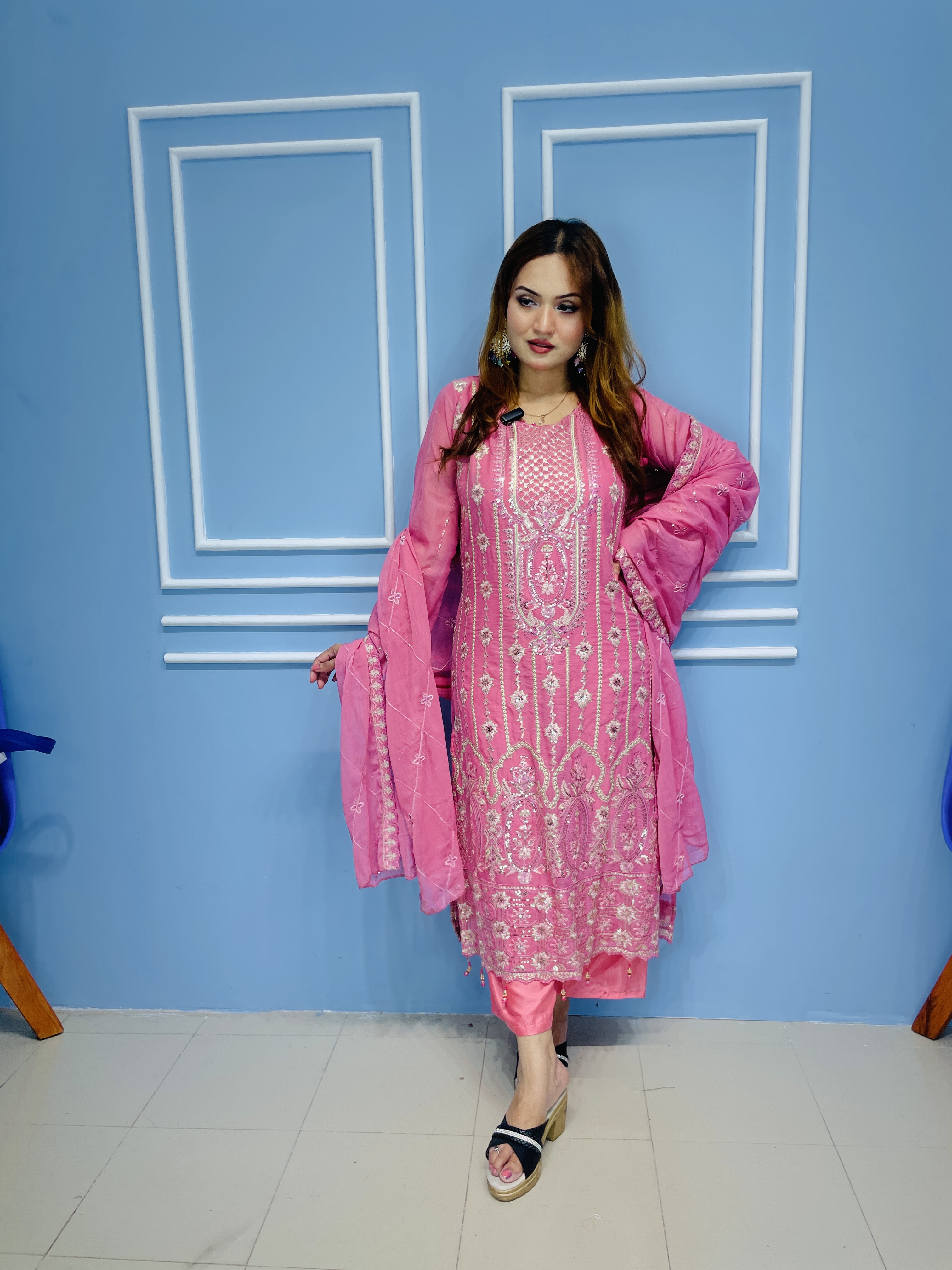 Hot pink  with Heavy Embroidery dress