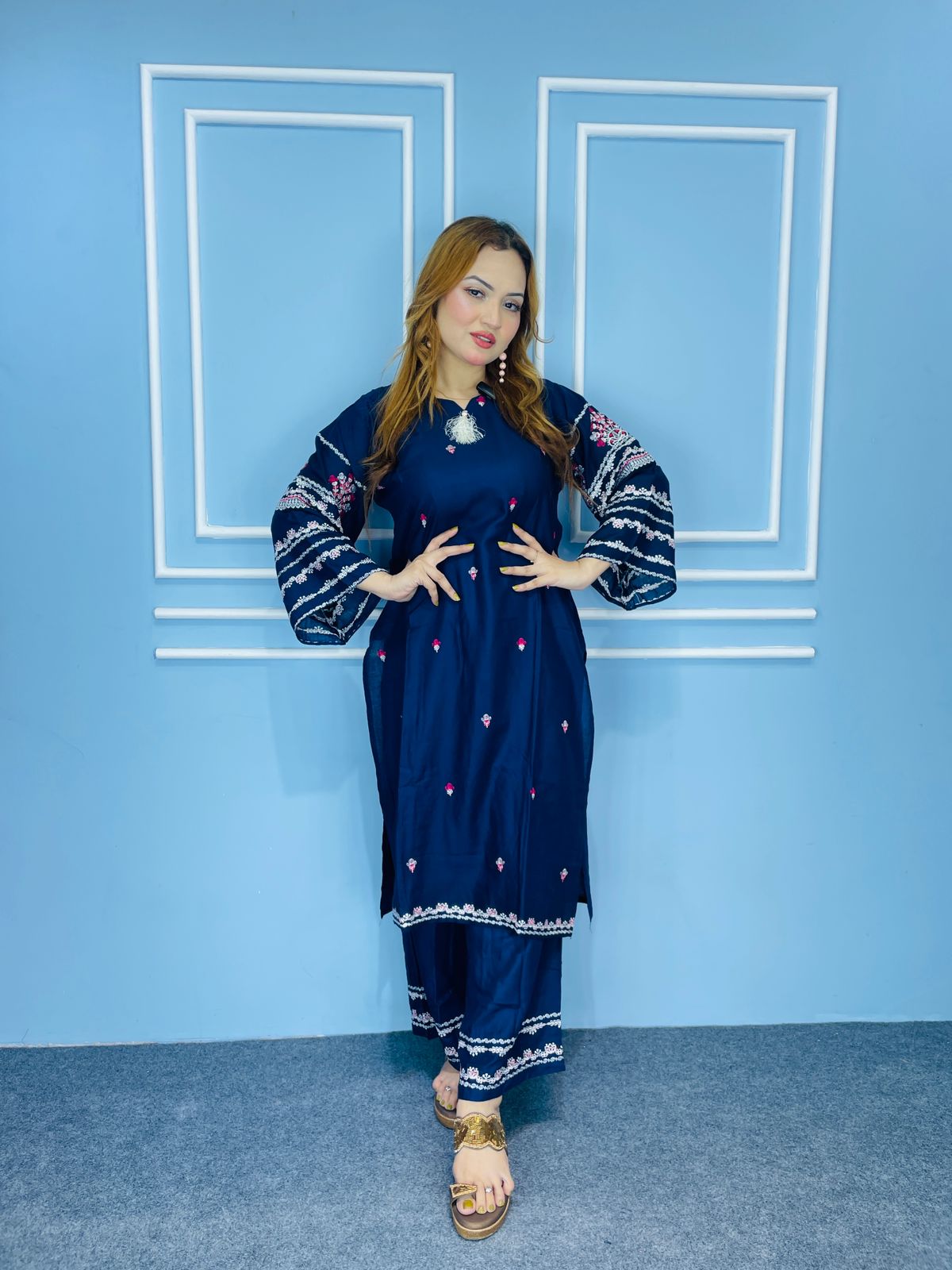 Bright Blue with Heavy Embroidery Kurti