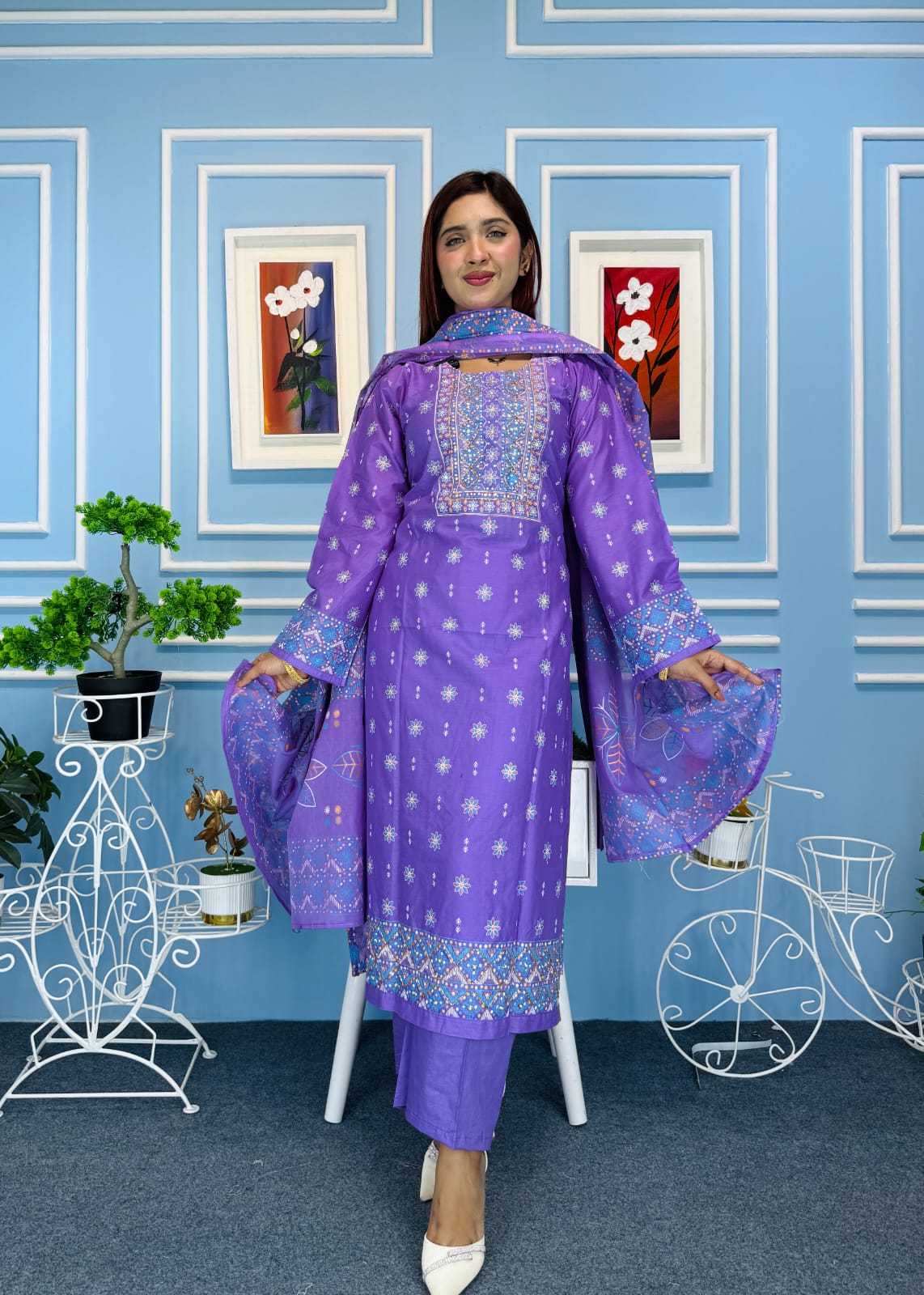 কারছুপি সুতি থ্রি পিস